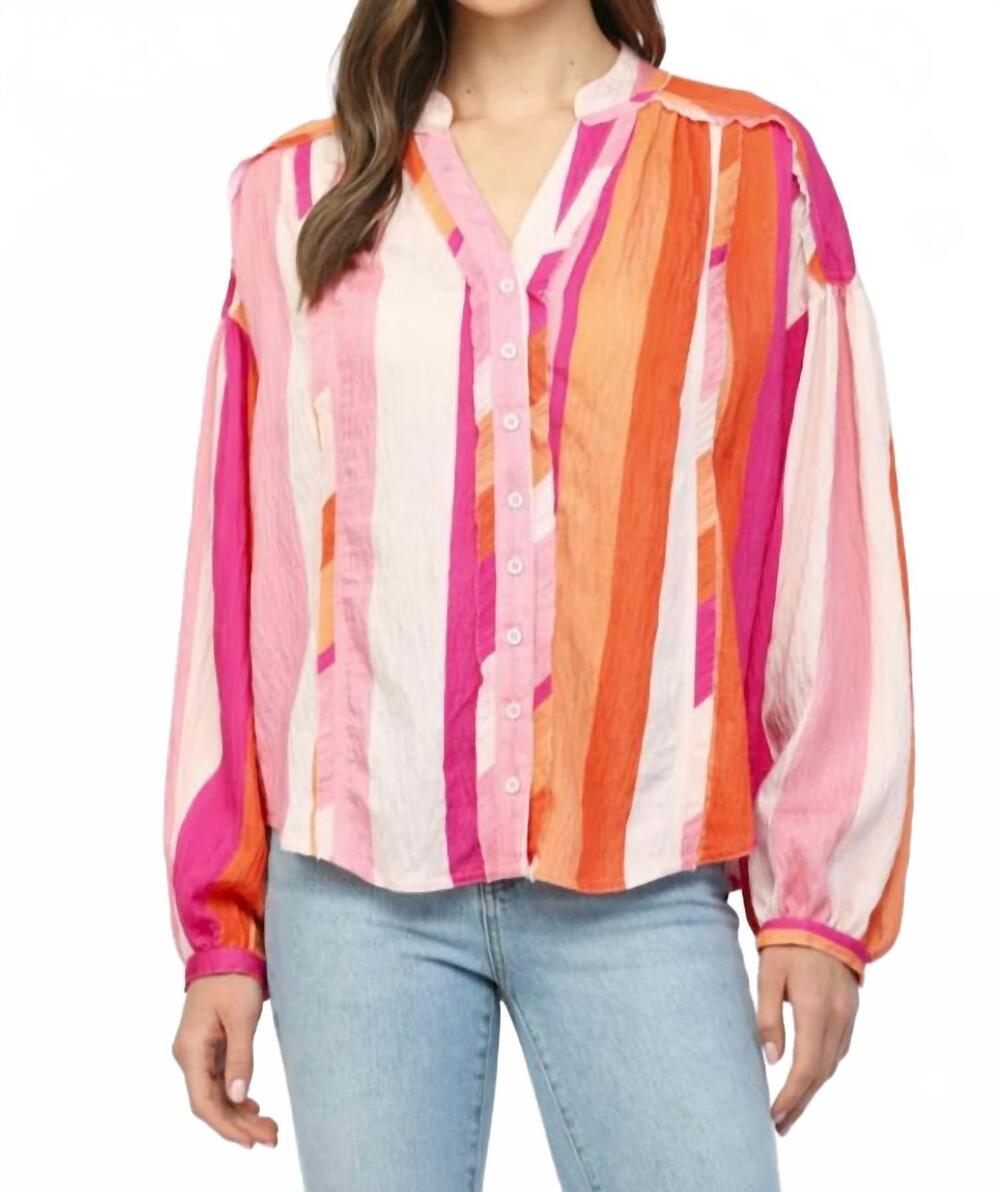NEW FATE sunset button down top in pink